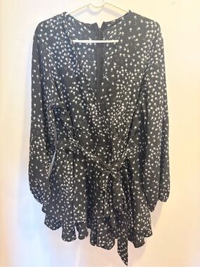 Women's Black Polka Dot Wrap Romper